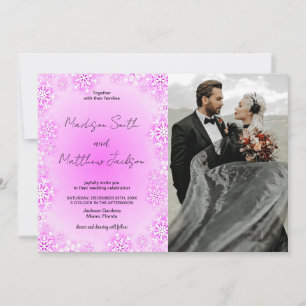 Winter Pink Snow Wedding Invitations with photo