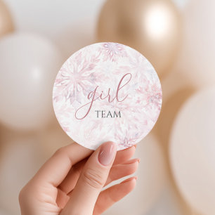 Winter Pink Snowflake Gender Reveal Team Girl Classic Round Sticker