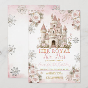 Winter Pink Snowflake Her royal fiveness Birthday Invitation