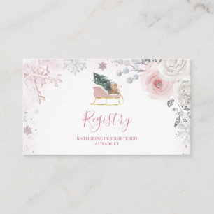 Winter Pink Snowflake Sleigh Baby Shower Registry Enclosure Card