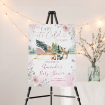 Winter Pink Snowflake Sleigh Baby Shower Welcome