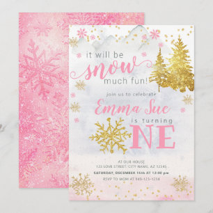 Winter Pink Snowflake Snow Much fun Birthday Invitation