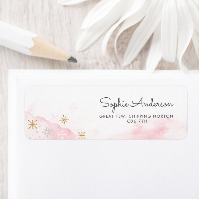 Winter Pink Snowflakes Baby Shower Label (Insitu)