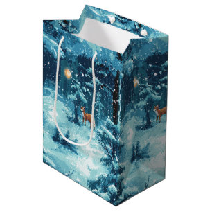 Winter Pixel Forest - snowy forest scene Medium Gift Bag