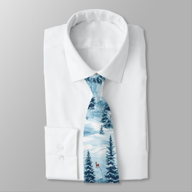 Winter Pixel Forest – Snowy Forest Scene Tie (Tied)