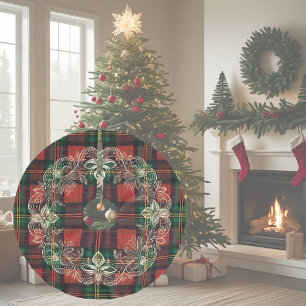 Winter Plaid and Lace Wreath Brushed Polyester Tree Skirt