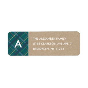Winter Plaid Monogram Address Label - Teal