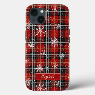 Winter Plaid Snowflakes Script Name iPhone 13 Case