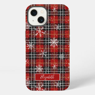 Winter Plaid Snowflakes Script Name iPhone 13 Case