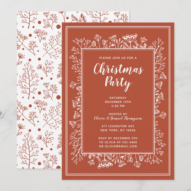 Winter Plants Christmas Holiday Party Hand Drawn Invitation (Front/Back)