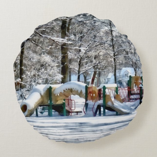 Winter Playground Round Pillow (Back)