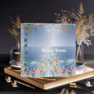 Winter Poems Floral Sky Blue Hydrangea Blooms Cute Binder