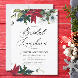  Winter Poinsettia Bridal Luncheon Invitation