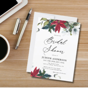  Winter Poinsettia Bridal Shower Invitation