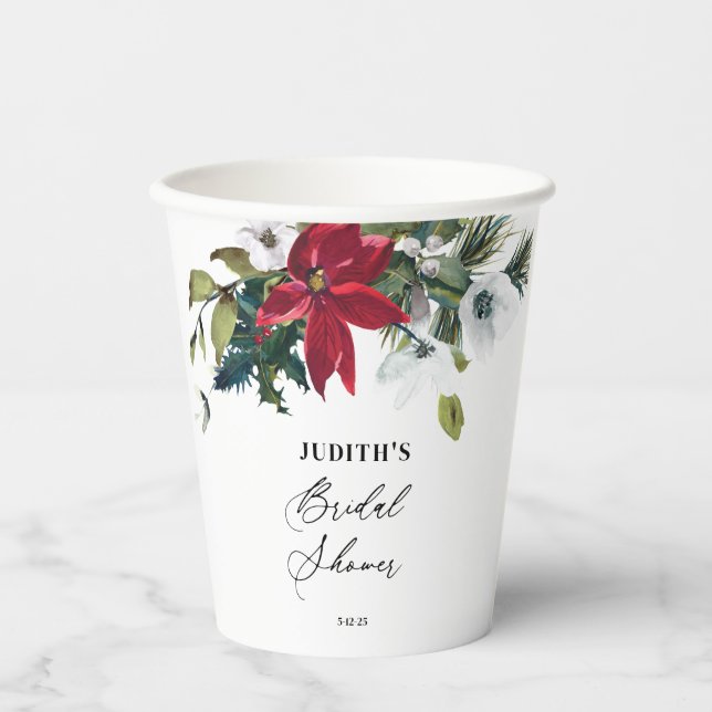  Winter Poinsettia Bridal Shower  Paper Cups (Front)