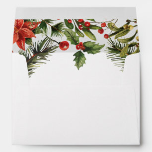 Winter Poinsettia Greenery Floral Return Addressed Envelope