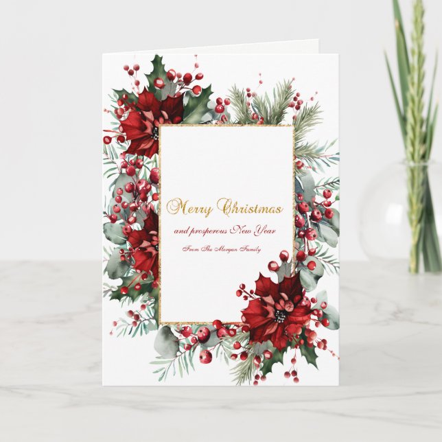 Winter Poinsettia Holiday  Card (Front)