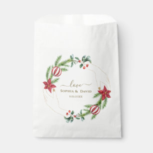 Winter Poinsettia Pine Berry Christmas Wedding Favour Bag