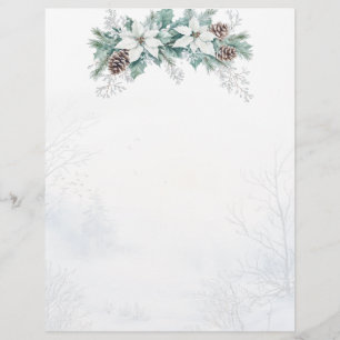 Winter Poinsettia Pine Cones Christmas Letterhead