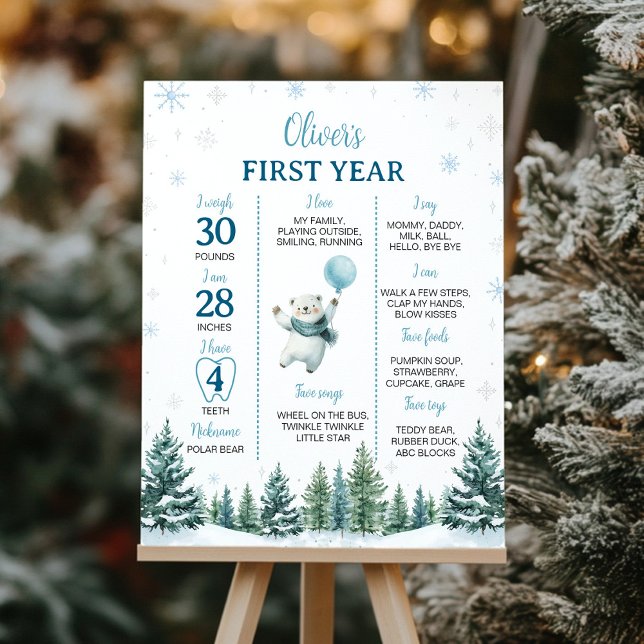 Winter Polar Bear 1st Birthday Milestone Poster (Creator Uploaded)