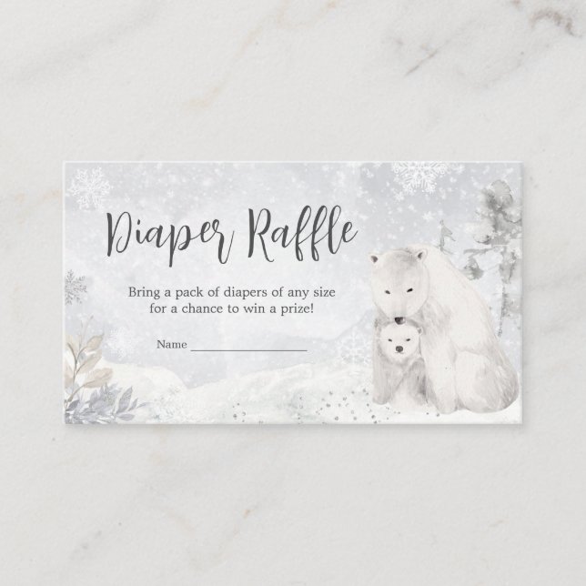 Winter Polar Bear Baby Shower Diaper Raffle Enclosure Card (Front)