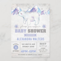 Winter Polar Bear Baby Shower Invitation Snowflake