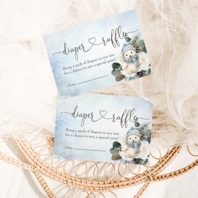 Winter Polar Bear Boy Baby Shower Diaper Raffle Enclosure Card (Creator Uploaded)