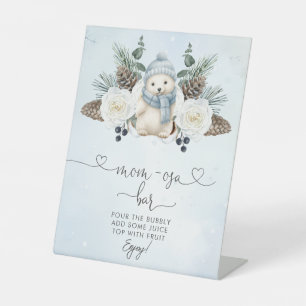 Winter Polar Bear Boy Baby Shower Mom-osa Bar Pedestal Sign
