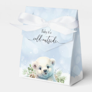 Winter Polar Bear Cold Outside Blue Baby Shower Favor Box