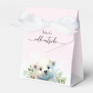 Winter Polar Bear Cold Outside Pink Baby Shower Favor Box