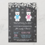 Winter Polar Bear Gender Reveal Invitation<br><div class="desc">Winter Polar Bear Gender Reveal Invitation. White Snowflake. He or She. Boy or Girl. Pink and Blue. Christmas Holiday Gingerbread Man. Chalkboard Background. Black and White. For further customization,  please click the "Customize it" button and use our design tool to modify this template.</div>