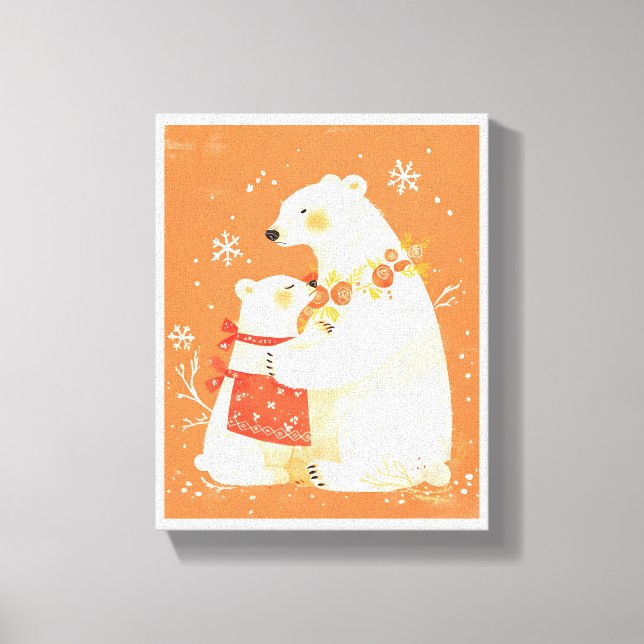 Winter Polar Bear Mom & Baby Cozy Nordic Canvas (Front)