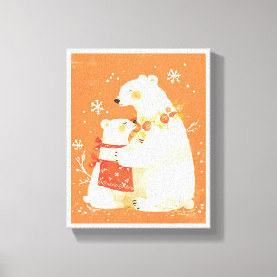 Winter Polar Bear Mom & Baby Cozy Nordic Canvas Print