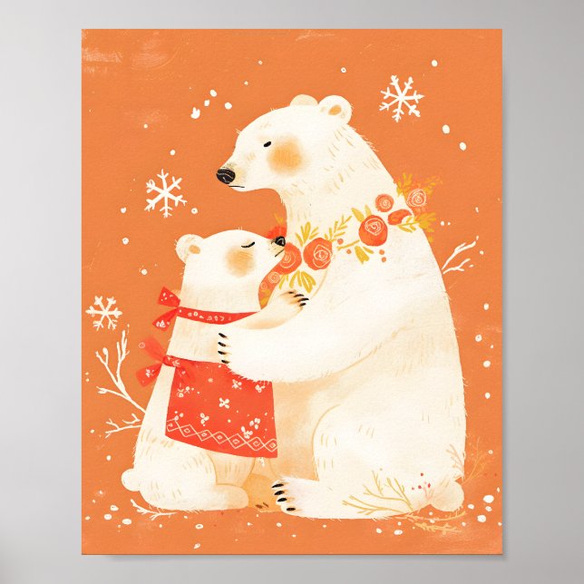 Winter Polar Bear Mom & Baby Cozy Nordic Poster (Devant)