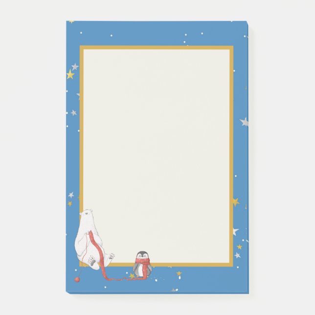 Winter Polar Bear Penguin Star Background  Post-it Notes (Front)
