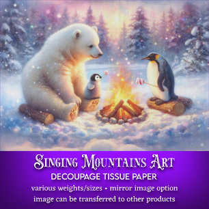 Winter Polar Bear & Penguins Campfire Decoupage Tissue Paper