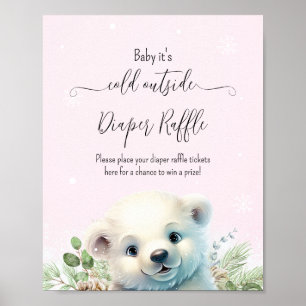 Winter Polar Bear Pink Baby Shower Sign