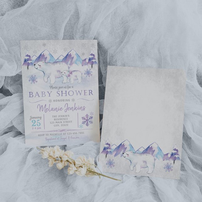 Winter Polar Bear Snowflake Baby Shower Invitation (Creator Uploaded)