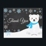 Winter Polar Bear Snowflake Blue Thank You Card<br><div class="desc">Winter Polar Bear Snowflake Blue Thank You Card. Blue Polar Bear. Chalkboard Background. Black and White. Blue Snowflake. Love and Thanks, beautiful script font. Add your message on back or leave blank and hand write. For further customization, please click the "Customize it" button and use our design tool to modify...</div>