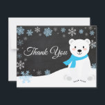 Winter Polar Bear Snowflake Blue Thank You Card<br><div class="desc">Winter Polar Bear Snowflake Blue Thank You Card. Blue Polar Bear. Chalkboard Background. Black and White. Blue Snowflake. Love and Thanks, beautiful script font. Add your message on back or leave blank and hand write. For further customization, please click the "Customize it" button and use our design tool to modify...</div>