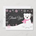 Winter Polar Bear Snowflake Pink Thank You Card<br><div class="desc">Winter Polar Bear Snowflake Pink Thank You Card. Pink Polar Bear. Chalkboard Background. Black and White. Pink Snowflake. Love and Thanks, beautiful script font. Add your message on back or leave blank and hand write. For further customization, please click the "Customize it" button and use our design tool to modify...</div>