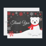 Winter Polar Bear Snowflake Red Thank You Card<br><div class="desc">Winter Polar Bear Snowflake Red Thank You Card. Red Polar Bear. Chalkboard Background. Black and White. Red Snowflake. Love and Thanks, beautiful script font. Add your message on back or leave blank and hand write. For further customization, please click the "Customize it" button and use our design tool to modify...</div>