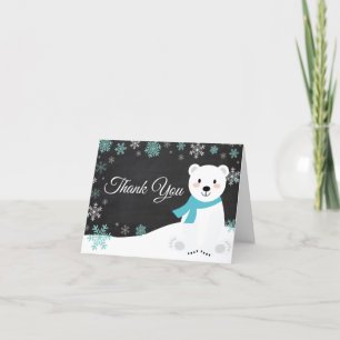 Winter Polar Bear Snowflake Teal Chalkboard Thank You Card