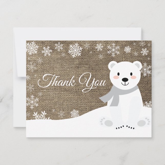 Winter Polar Bear White Snowflake Thank You Card (Front)