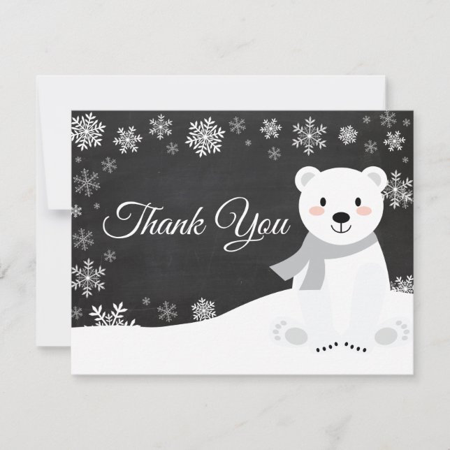 Winter Polar Bear Winter Snowflake Thank You Card (Front)