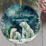 Winter Polar Bears Merry Christmas Family Name Ceramic Ornament<br><div class="desc">Winter Polar Bears Merry Christmas Family Name Ceramic Ornament. Personalize with your name and the year.</div>