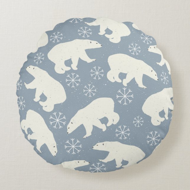 Winter Polar Bears seamless pattern + your ideas Round Pillow (Front)