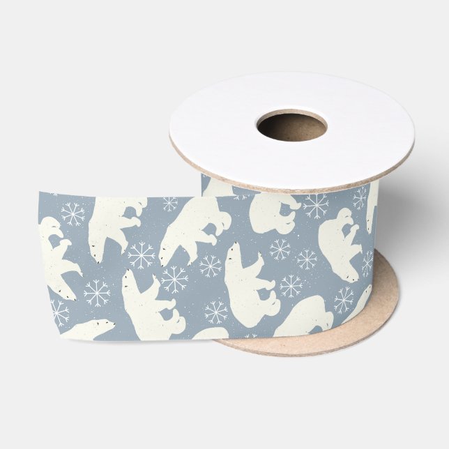 Winter Polar Bears seamless pattern + your ideas Satin Ribbon (Spool)