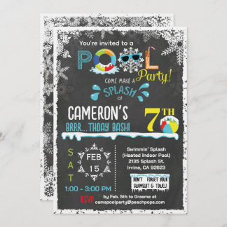 Winter Pool Birthday Party Chalkboard Invitation