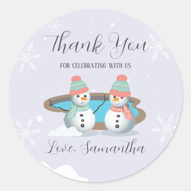 Winter Pool Birthday Party Classic Round Sticker (Front)